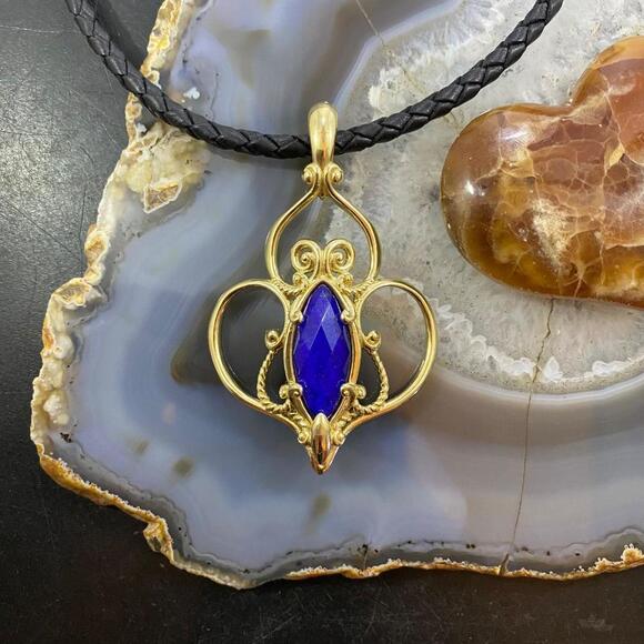 Carolyn Pollack Sterling Silver & Gold Plated Lapis Doublet Enhancer Pendant - Picture 2 of 10